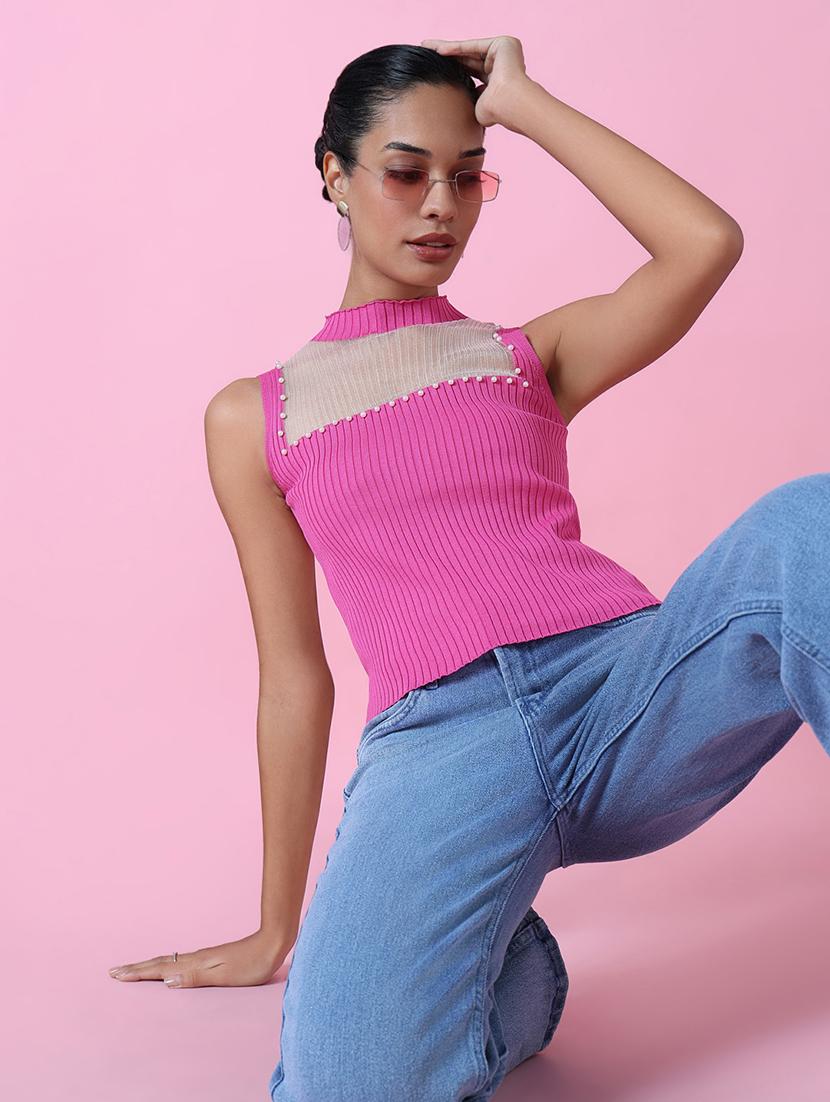 women pink solids sleeveless top - 21515080 -  Standard Image - 1