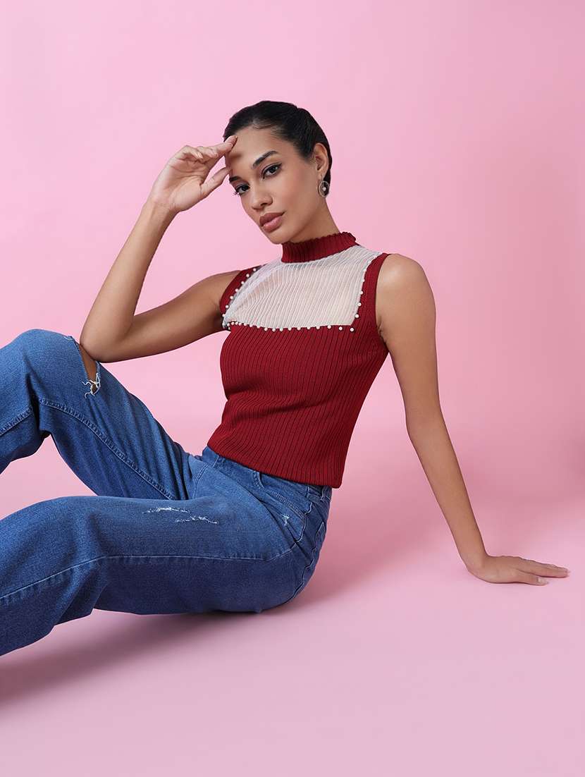 women maroon self-designed regular top - 21515081 -  Standard Image - 1