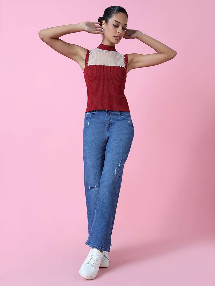 women maroon self-designed regular top - 21515081 -  Standard Image - 4