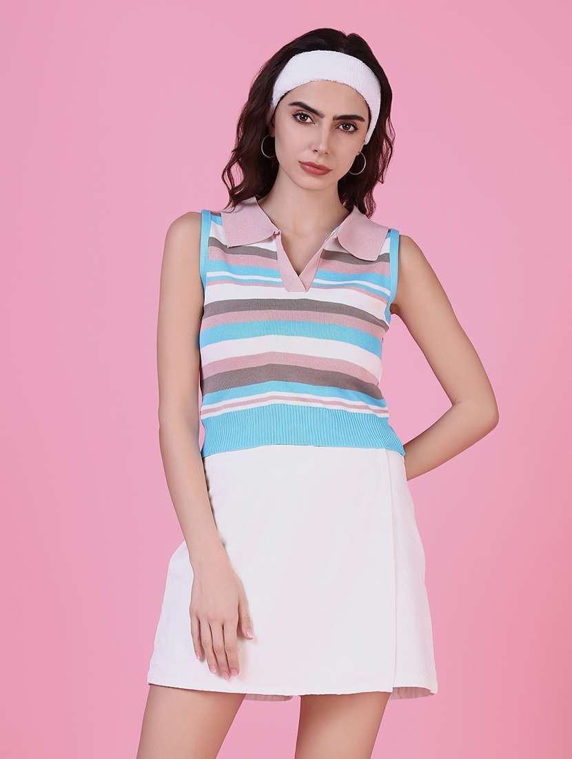 women multi color stripes sleeveless top - 21515100 -  Zoom Image - 0