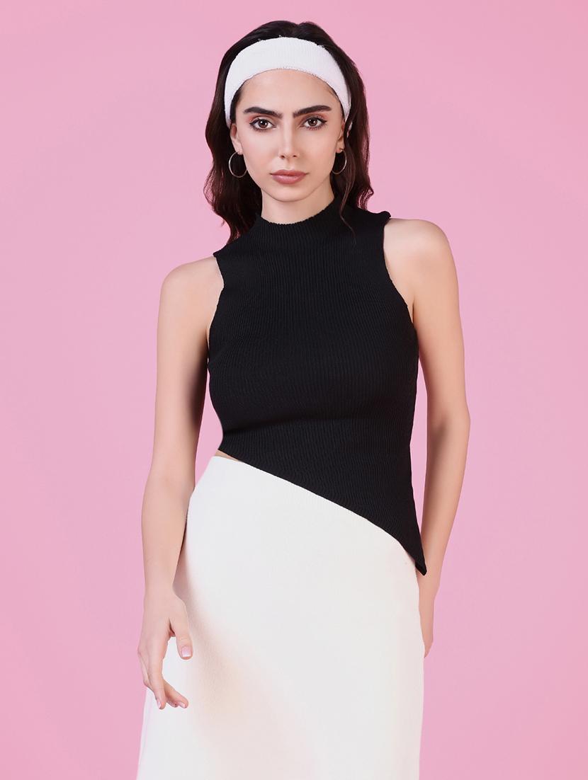 women black solids asymmetric top - 21515107 - Zoom Image - 0