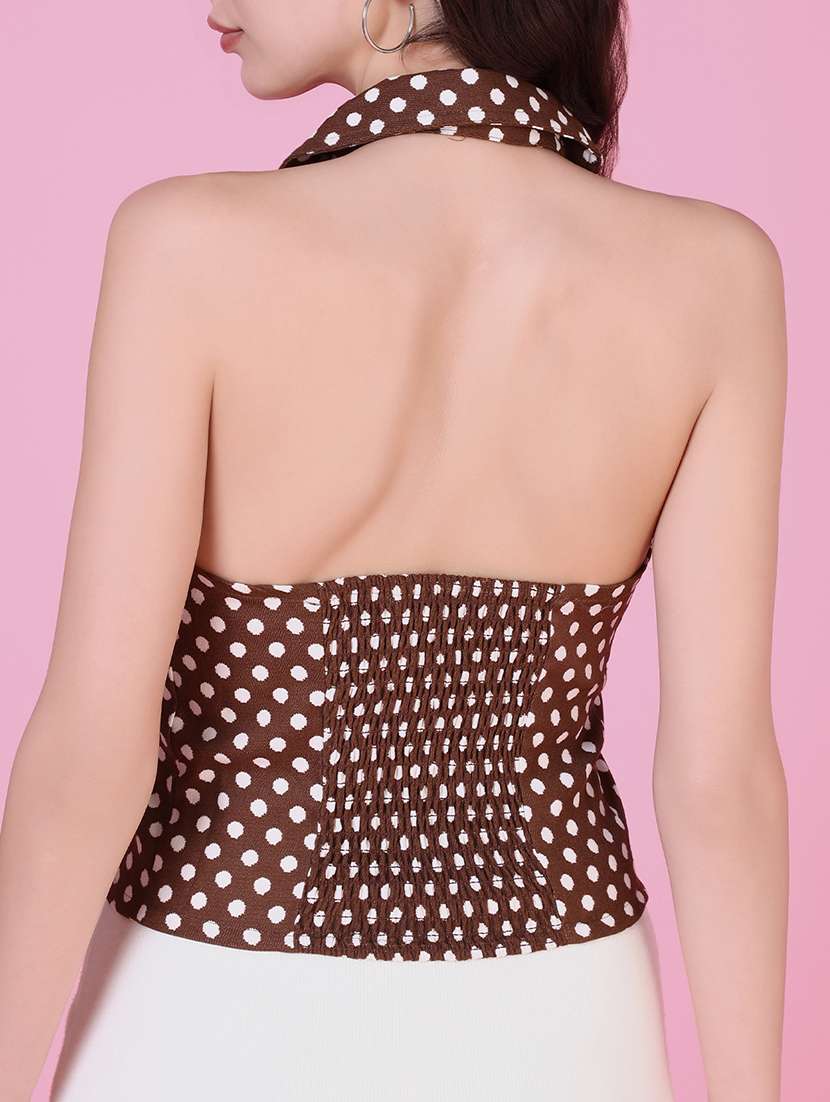 women brown polka dot regular top - 21515111 -  Standard Image - 6
