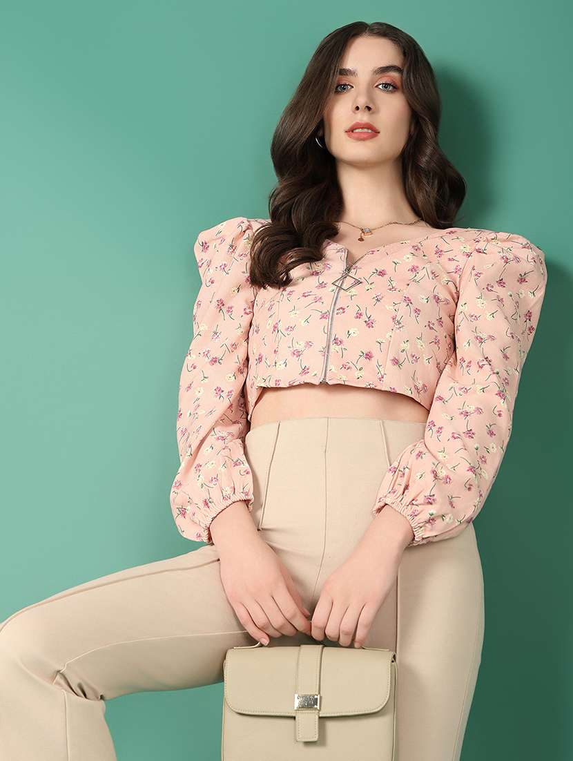 women pink floral printed crop top - 21515114 -  Standard Image - 1