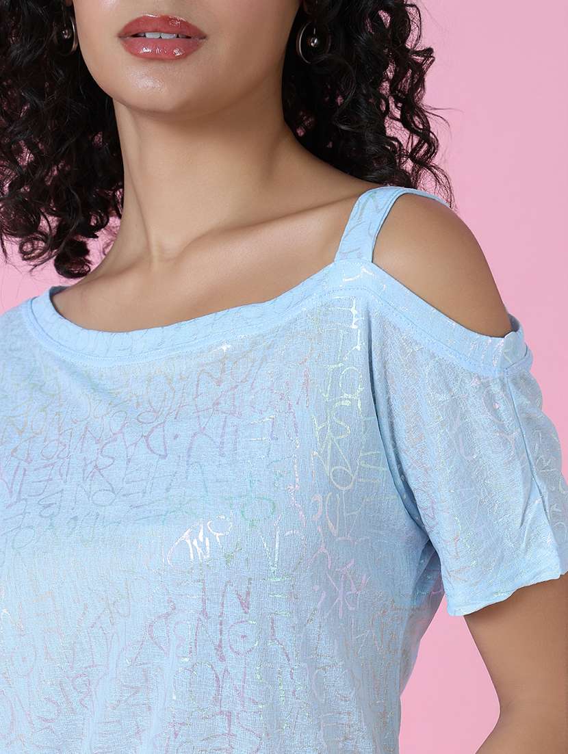 women blue typography regular top - 21515123 - Standard Image - 6