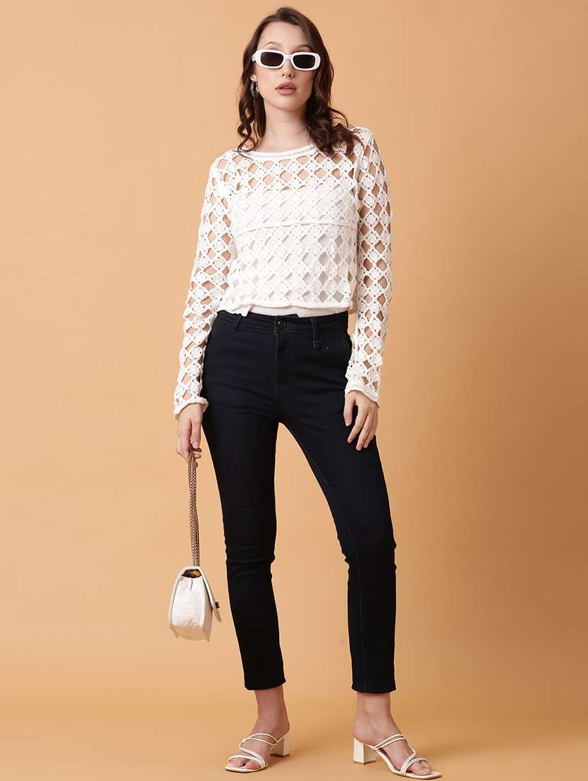 women white crochet regular top - 21515130 -  Standard Image - 4
