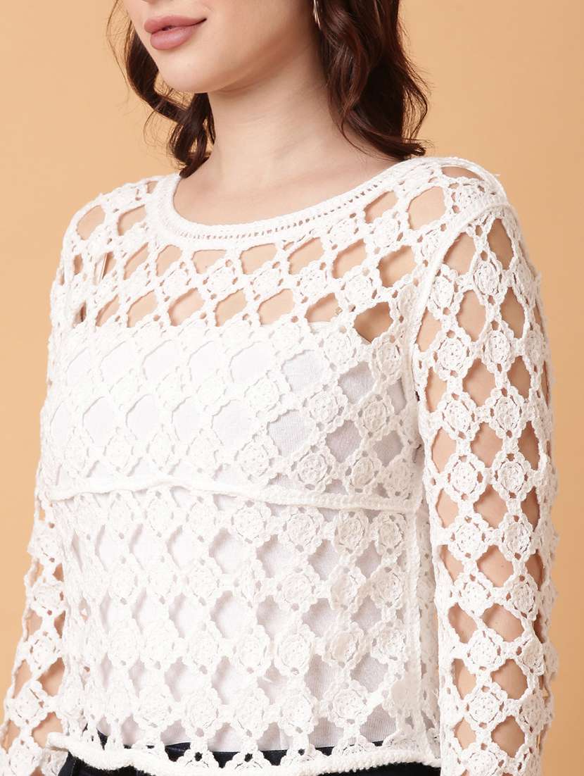 women white crochet regular top - 21515130 -  Standard Image - 6