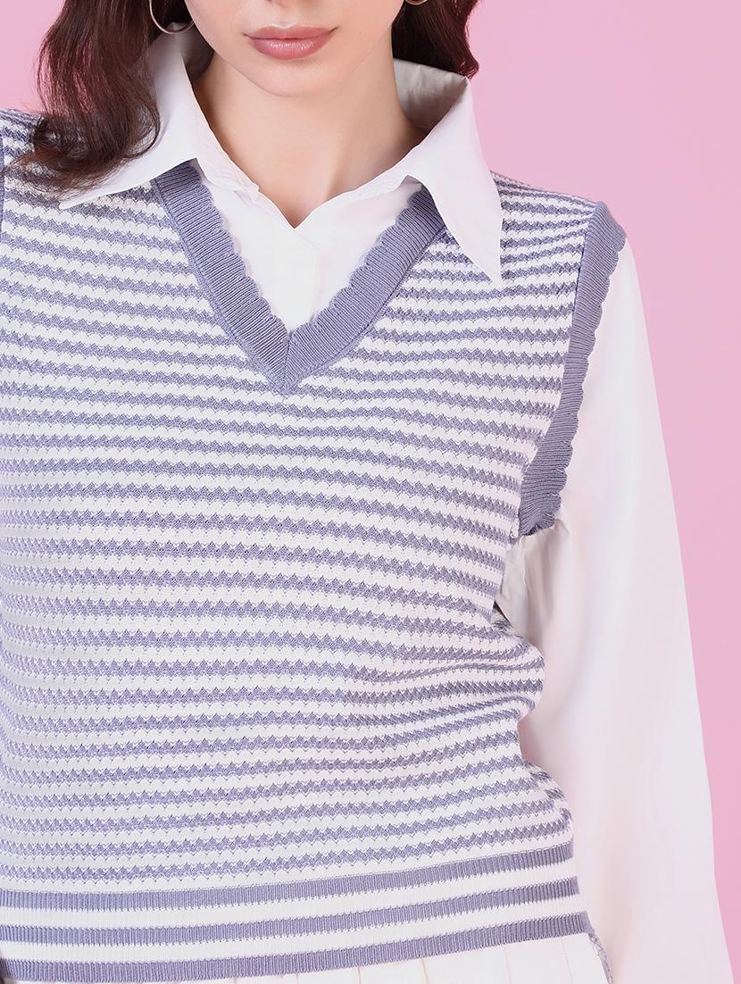 women self design long sleeve shirt top - 21515133 - Standard Image - 6