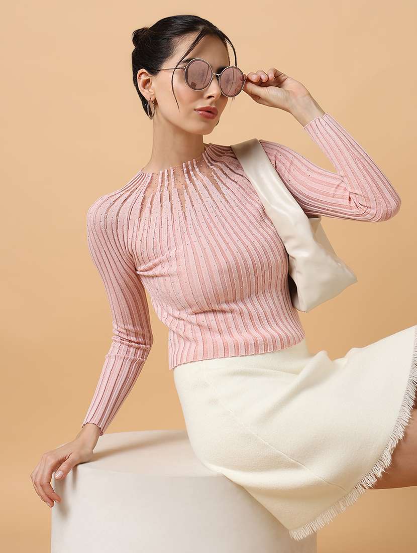 women peach solid with work long sleeves top - 21515138 -  Standard Image - 1