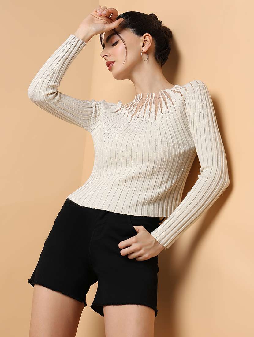 women off-white self-designed regular top - 21515139 -  Standard Image - 1