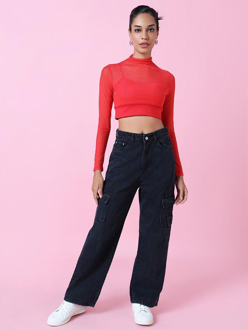 women red solid crop top - 21515141 - Standard Image - 4