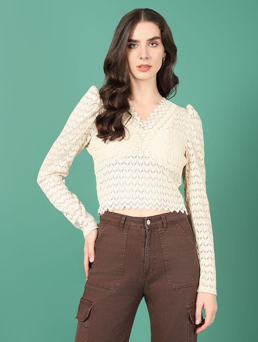 women beige self-designed regular top - 21515151 - Zoom Image - 0