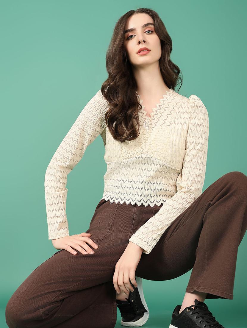 women beige self-designed regular top - 21515151 - Standard Image - 1