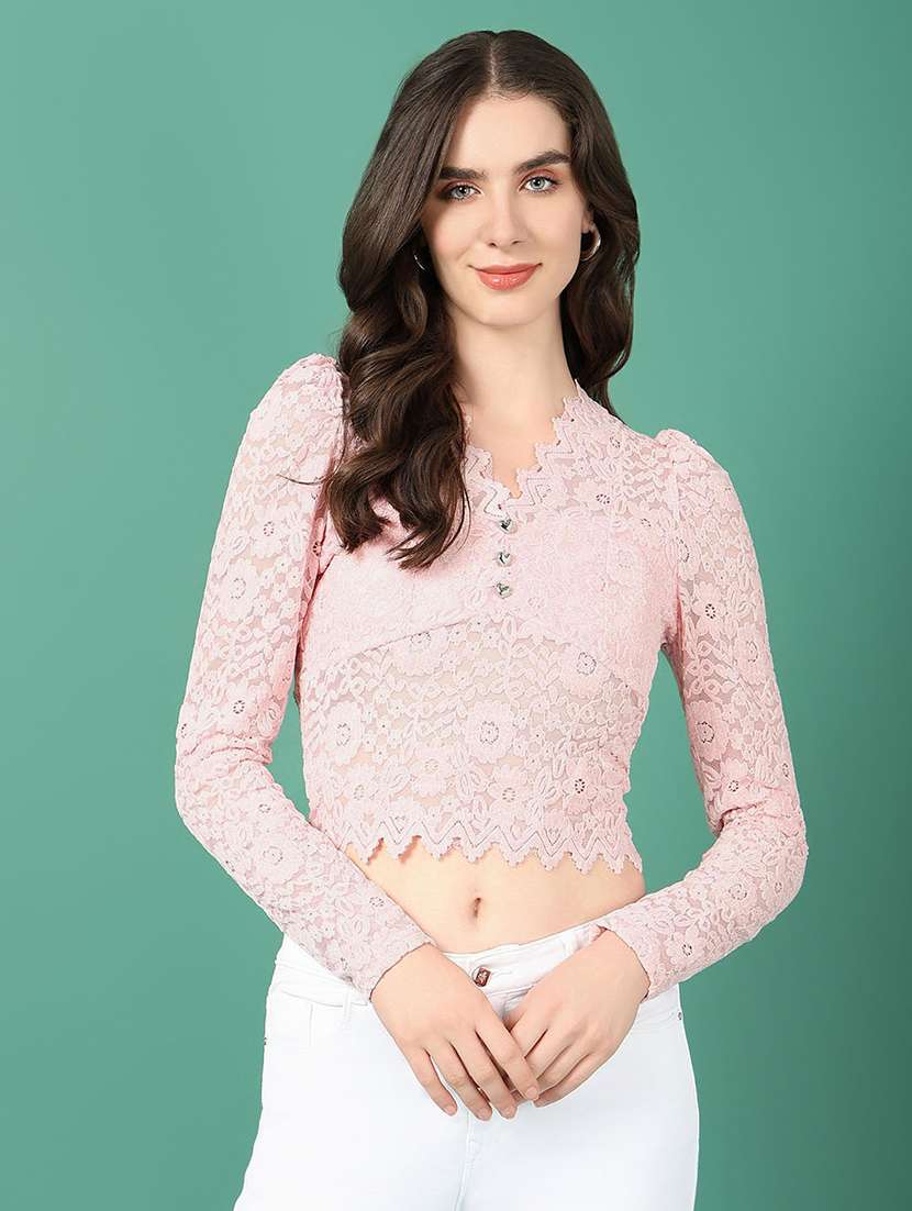 women pink self-designed crop top