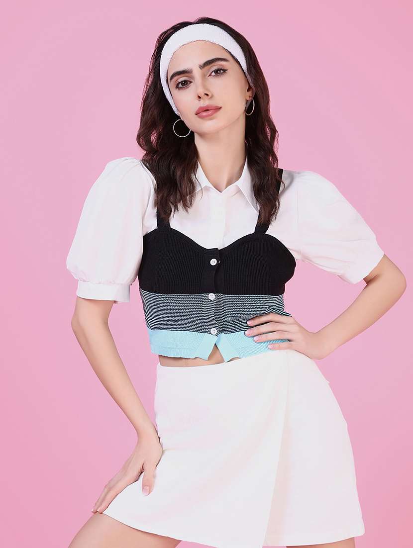 women self design short sleeve shirt top - 21515159 -  Standard Image - 1