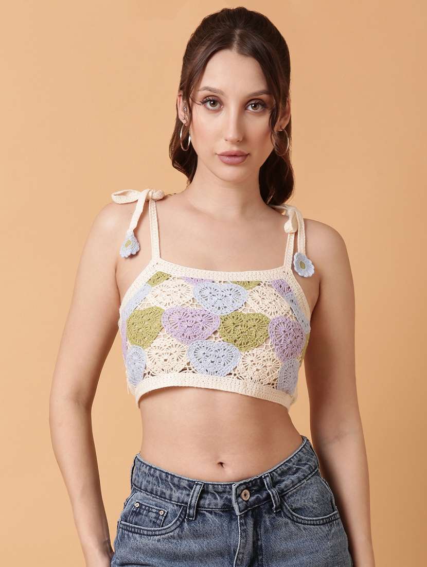 women sleeveless crochet crop top