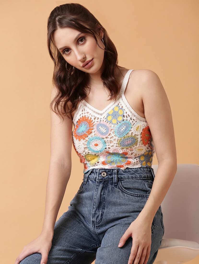 women sleeveless crochet crop top - 21515165 -  Standard Image - 1