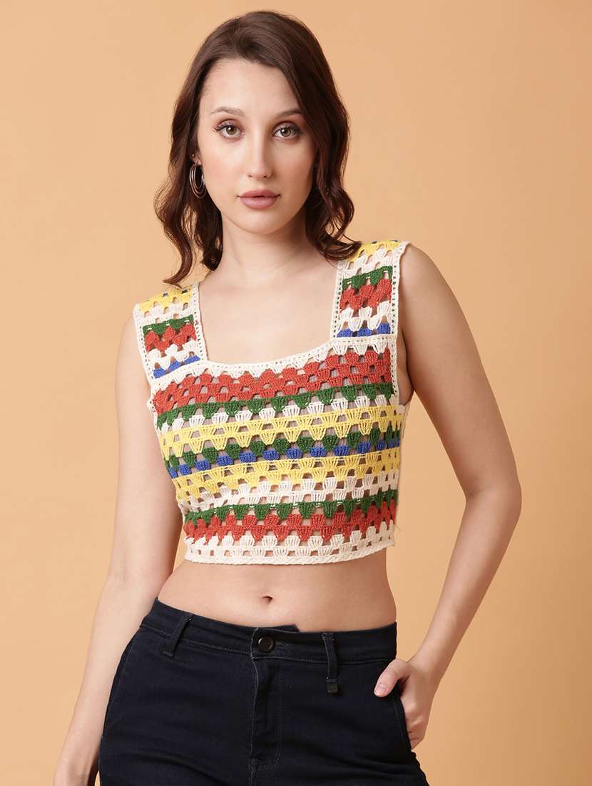 women sleeveless crochet crop top