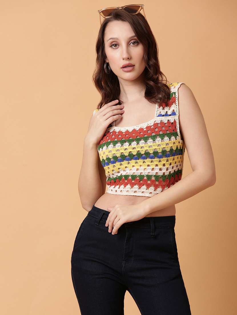 women sleeveless crochet crop top - 21515166 -  Standard Image - 1
