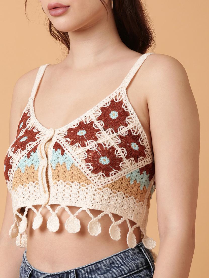 women sleeveless crochet crop top - 21515168 - Standard Image - 6
