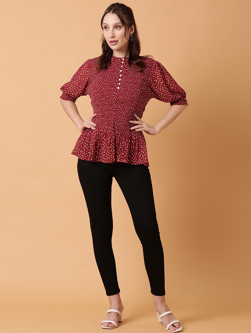 women red polka dot printed peplum top - 21515170 - Standard Image - 4