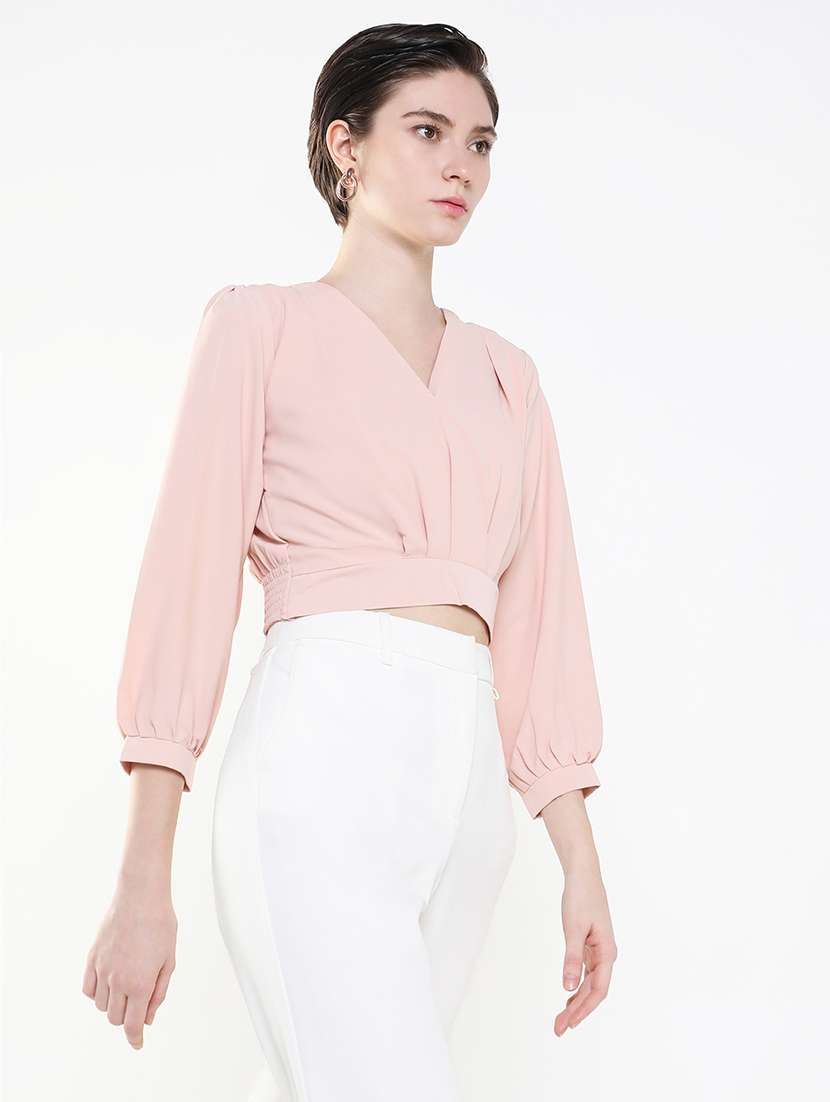 women solid v neck crop top - 21515179 -  Standard Image - 1