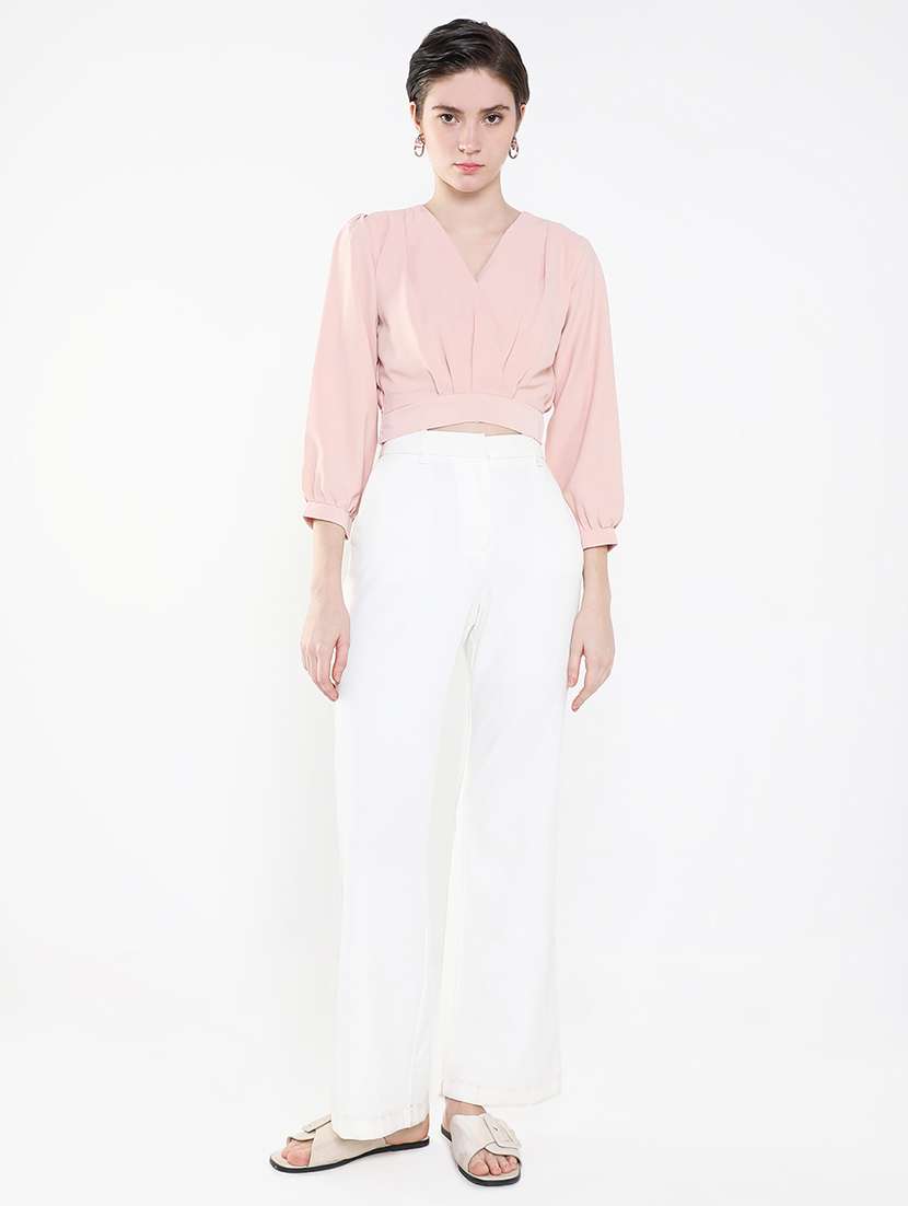 women solid v neck crop top - 21515179 -  Standard Image - 4