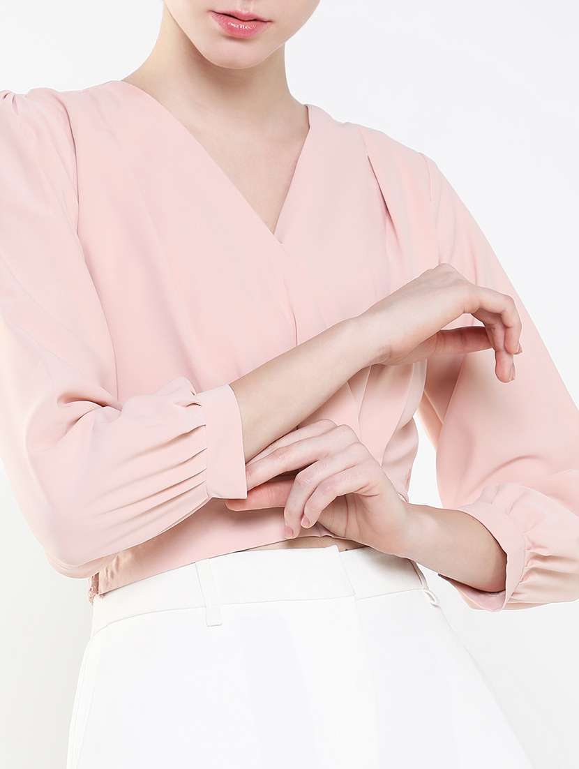 women solid v neck crop top - 21515179 -  Standard Image - 6