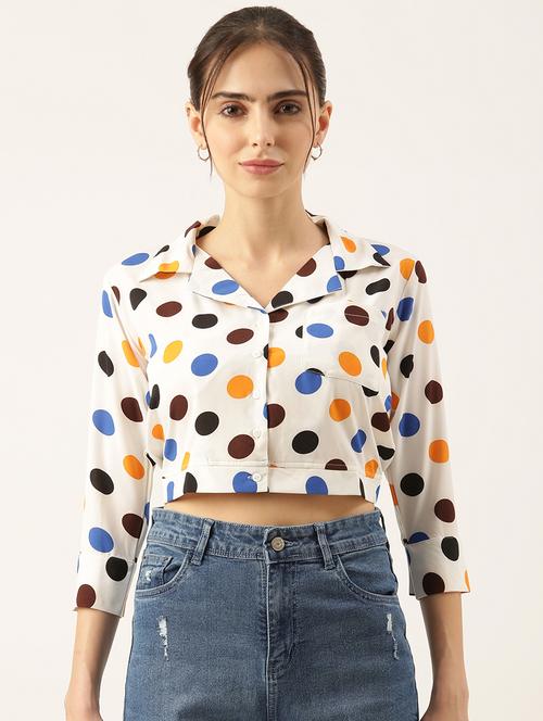 women white polka dots printed crop top - 21515180 - Standard Image - 0