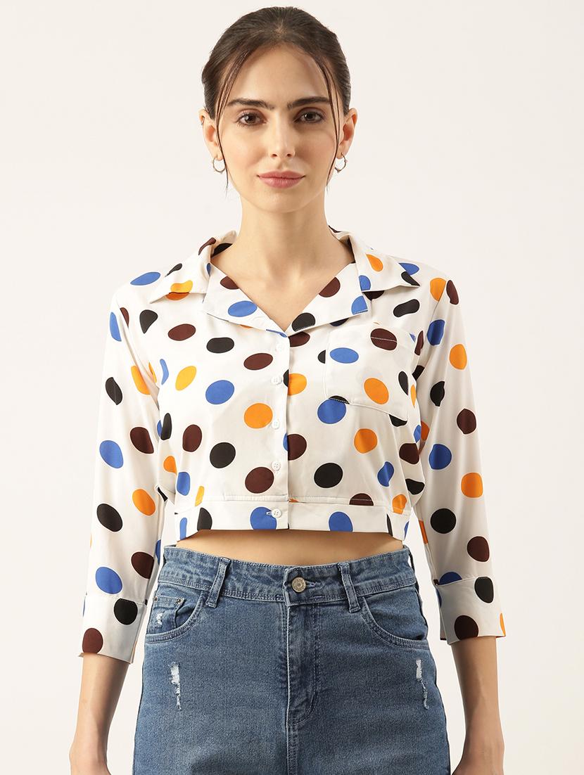 women white polka dots printed crop top - 21515180 - Zoom Image - 0
