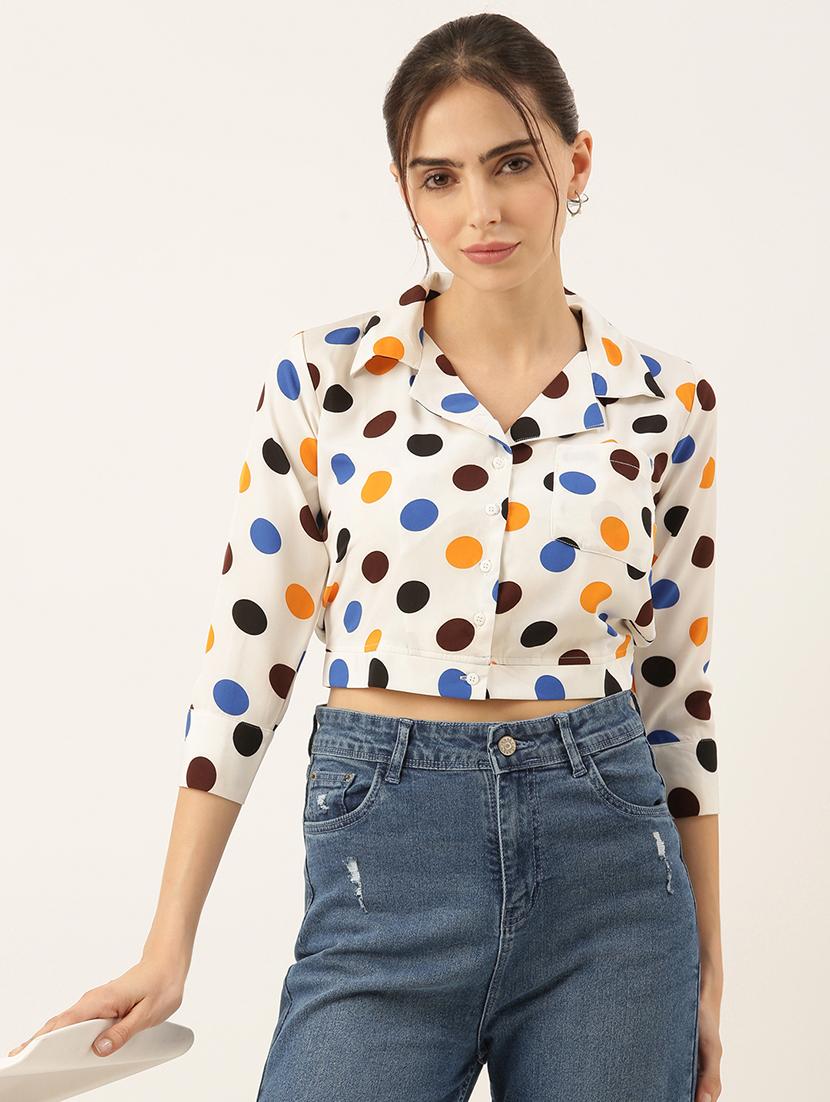 women white polka dots printed crop top - 21515180 - Standard Image - 1
