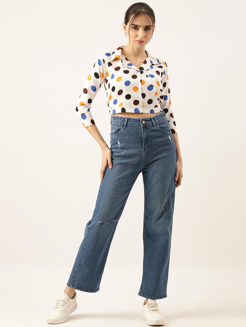 women white polka dots printed crop top - 21515180 - Standard Image - 4