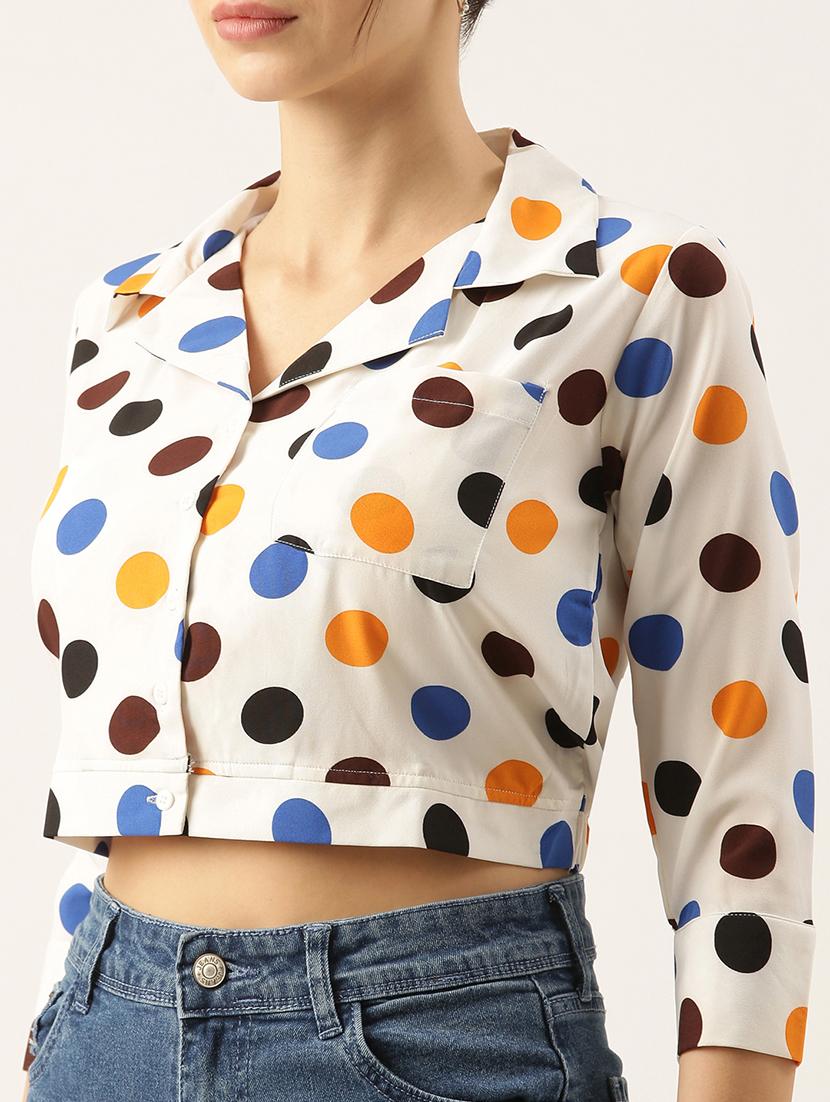 women white polka dots printed crop top - 21515180 - Standard Image - 6