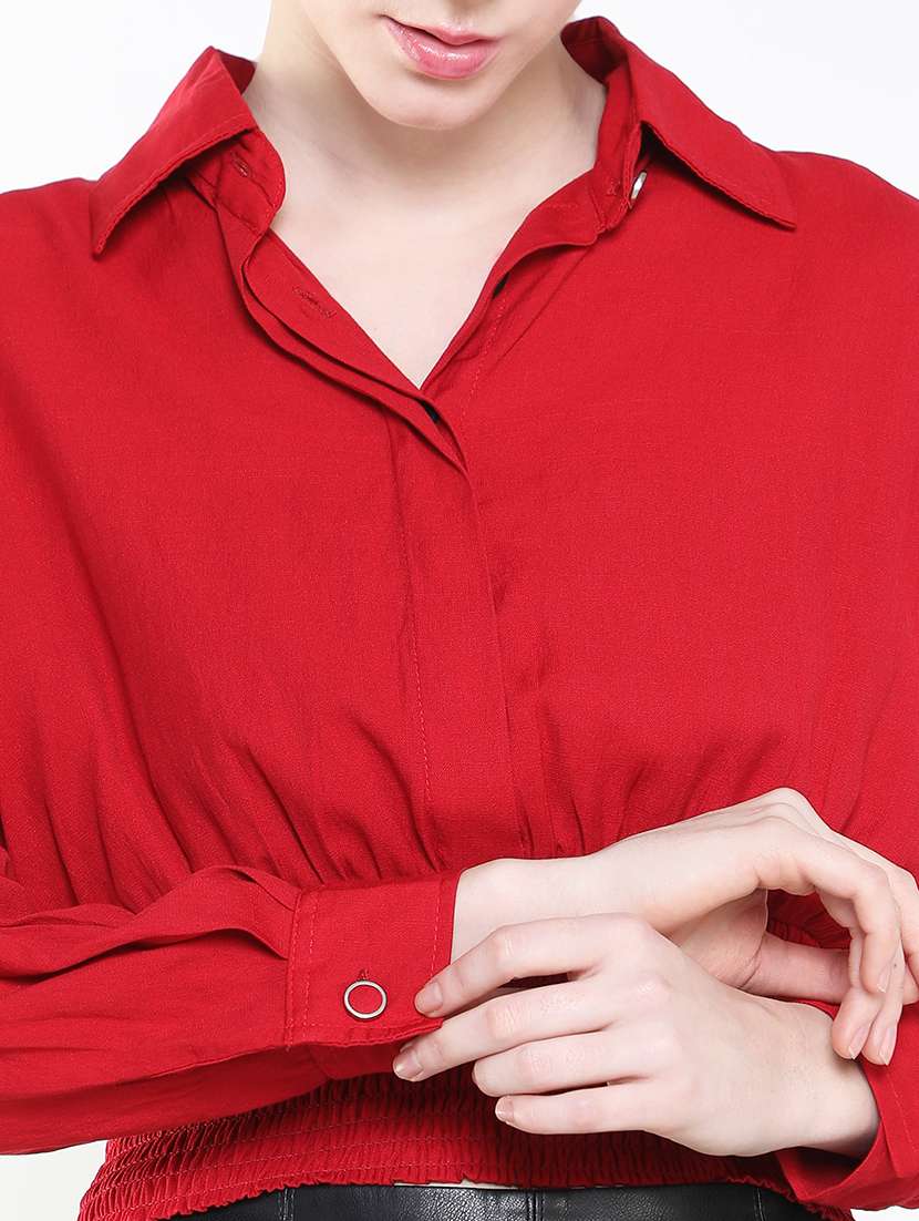 women solid collared crop top - 21515181 -  Standard Image - 6