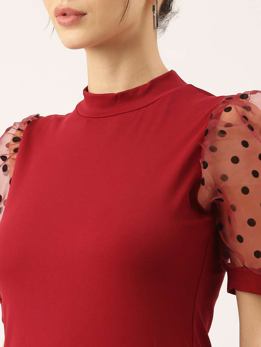 women maroon solids puff sleeves top - 21515186 -  Standard Image - 6