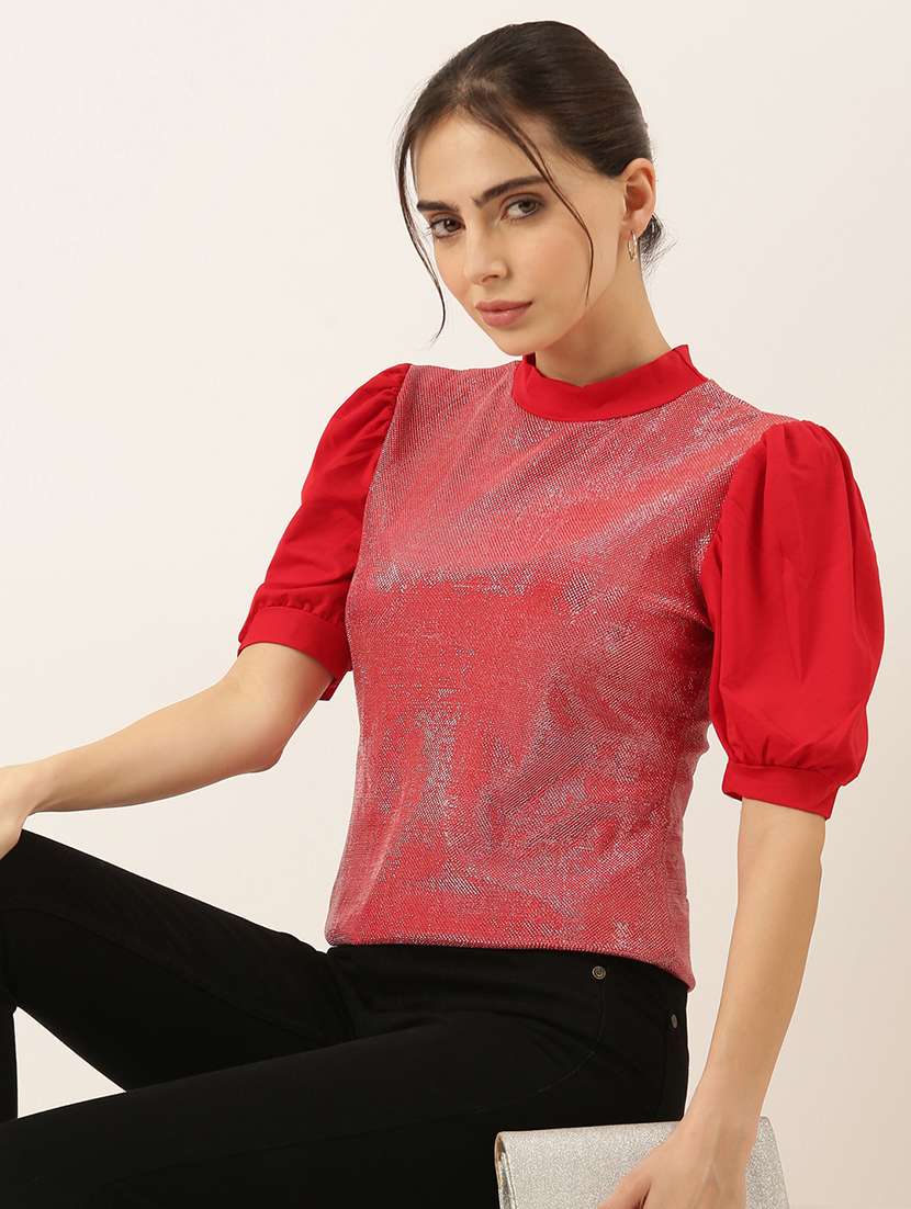 women red self-designed regular top - 21515188 -  Standard Image - 1