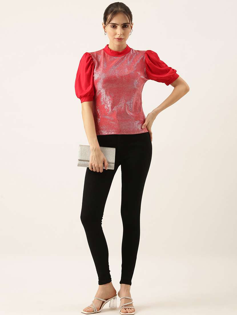 women red self-designed regular top - 21515188 -  Standard Image - 4