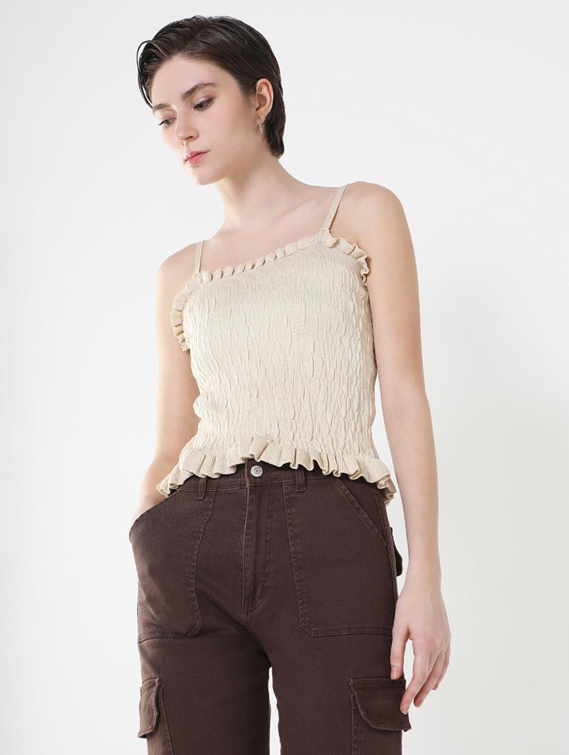 women beige solid regular top - 21515189 - Standard Image - 1
