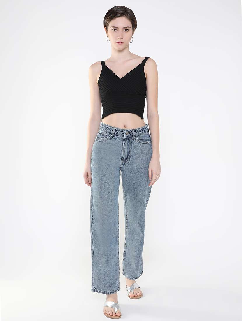 women black solid crop top - 21515198 -  Standard Image - 4