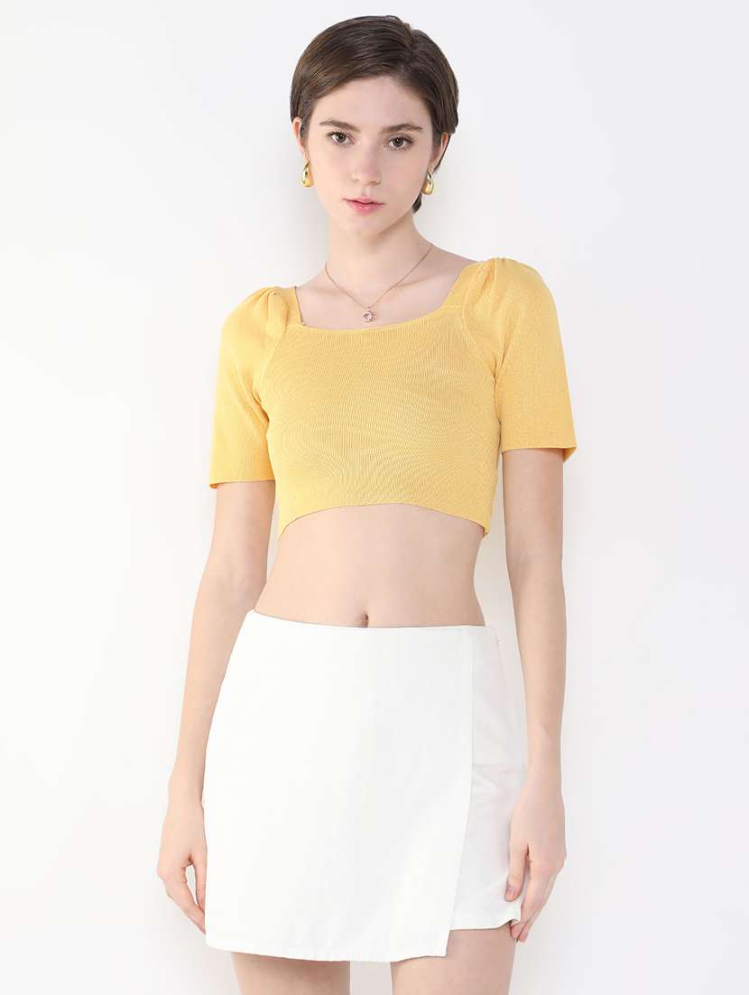 women mustard solid crop top - 21515201 -  Standard Image - 1