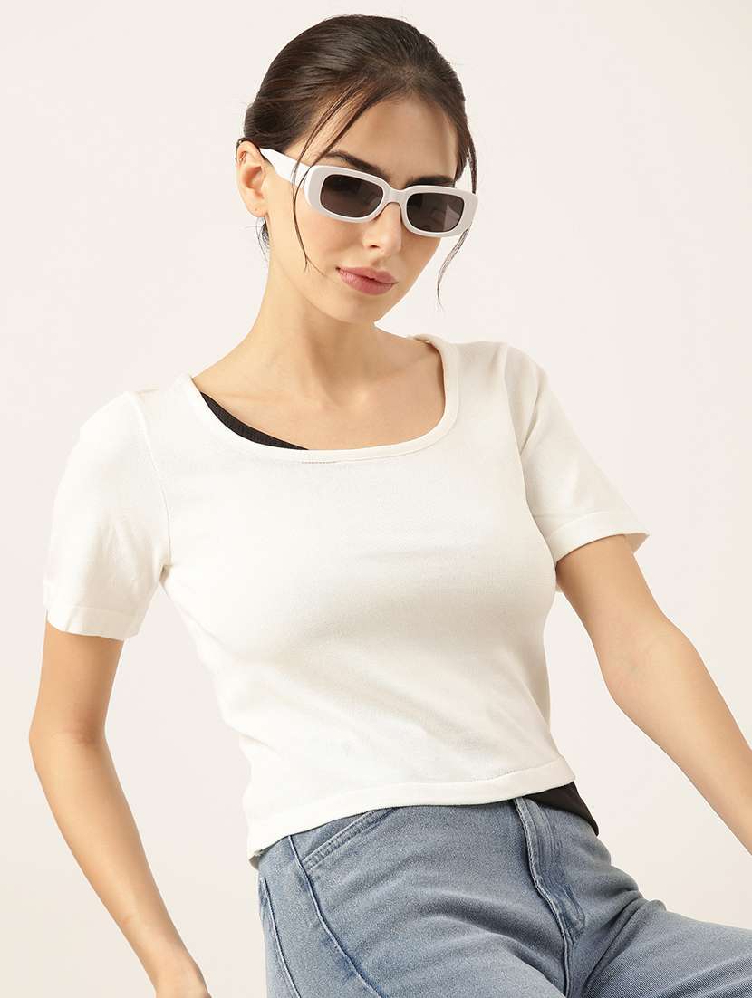women white color block regular top - 21515212 -  Standard Image - 1