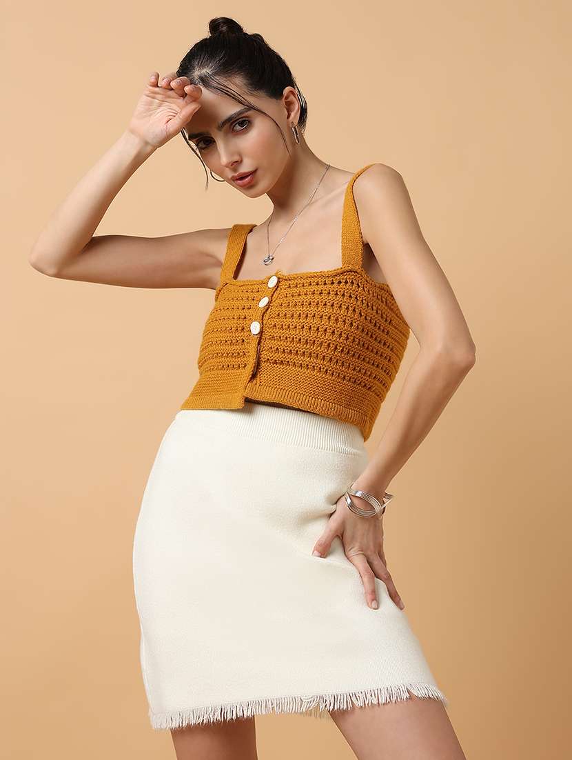 women mustard crochet crop top - 21515215 -  Standard Image - 1