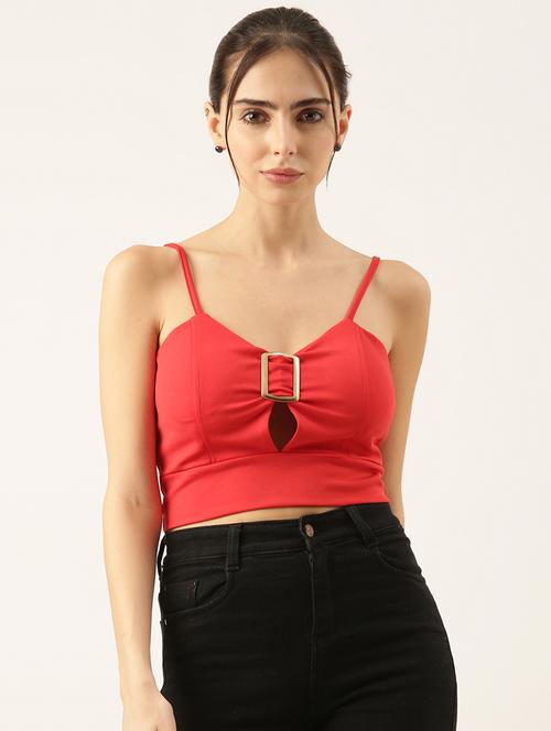 women red solid crop top - 21515220 - Standard Image - 0