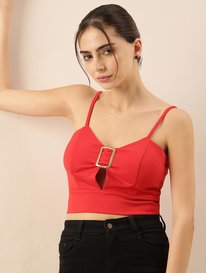 women red solid crop top - 21515220 - Standard Image - 1