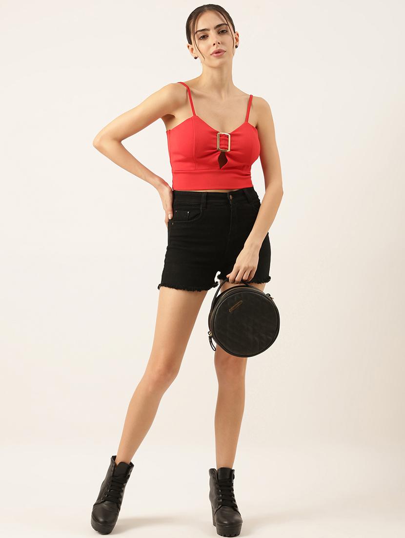 women red solid crop top - 21515220 - Standard Image - 4