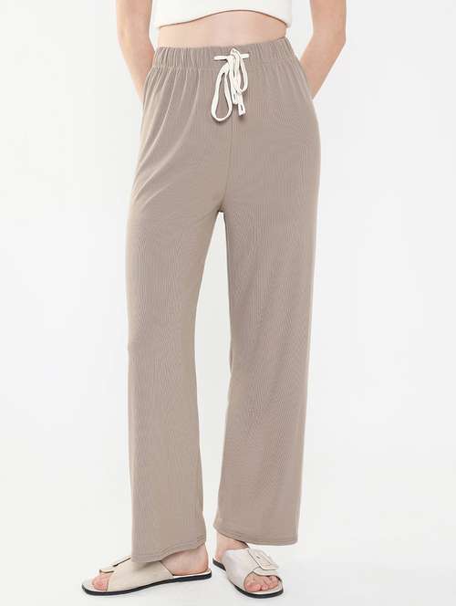 women brown lycra wide leg trouser - 21515227 -  Standard Image - 0