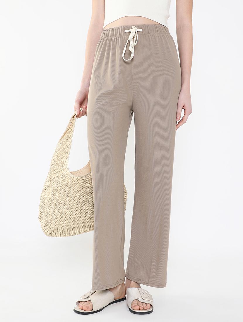 women brown lycra wide leg trouser - 21515227 -  Standard Image - 1