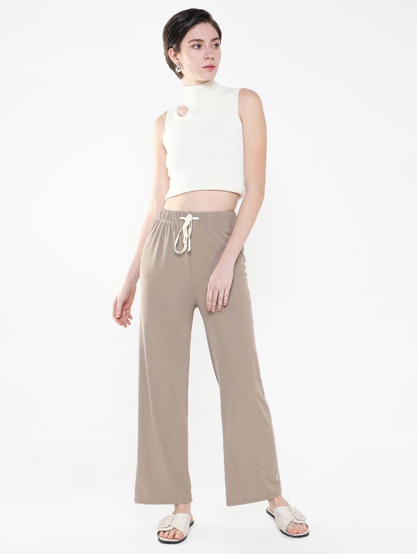 women brown lycra wide leg trouser - 21515227 - Standard Image - 4