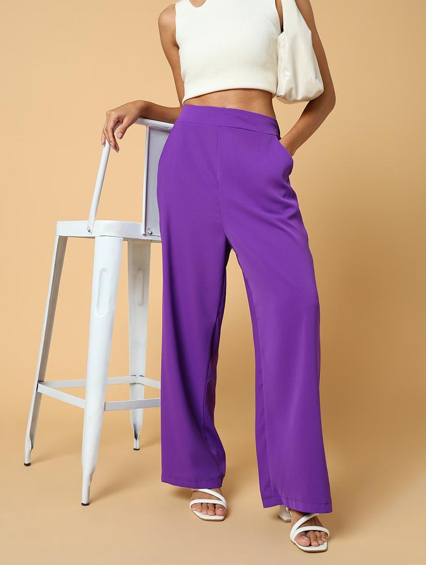 women purple viscose wide leg trouser - 21515230 - Standard Image - 1