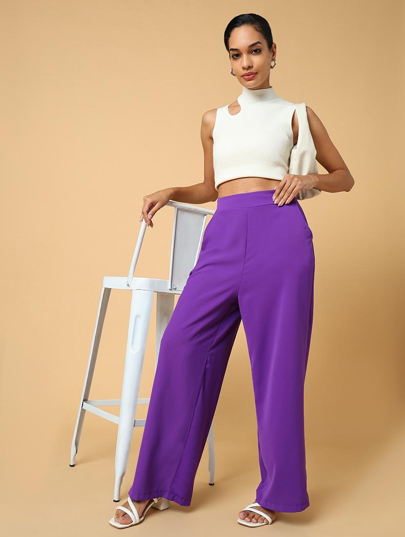 women purple viscose wide leg trouser - 21515230 - Standard Image - 4