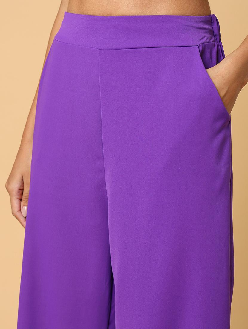 women purple viscose wide leg trouser - 21515230 - Standard Image - 6